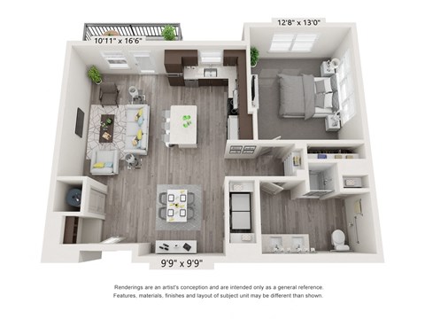 Floor plan image of A3, 1-bedroom apartment